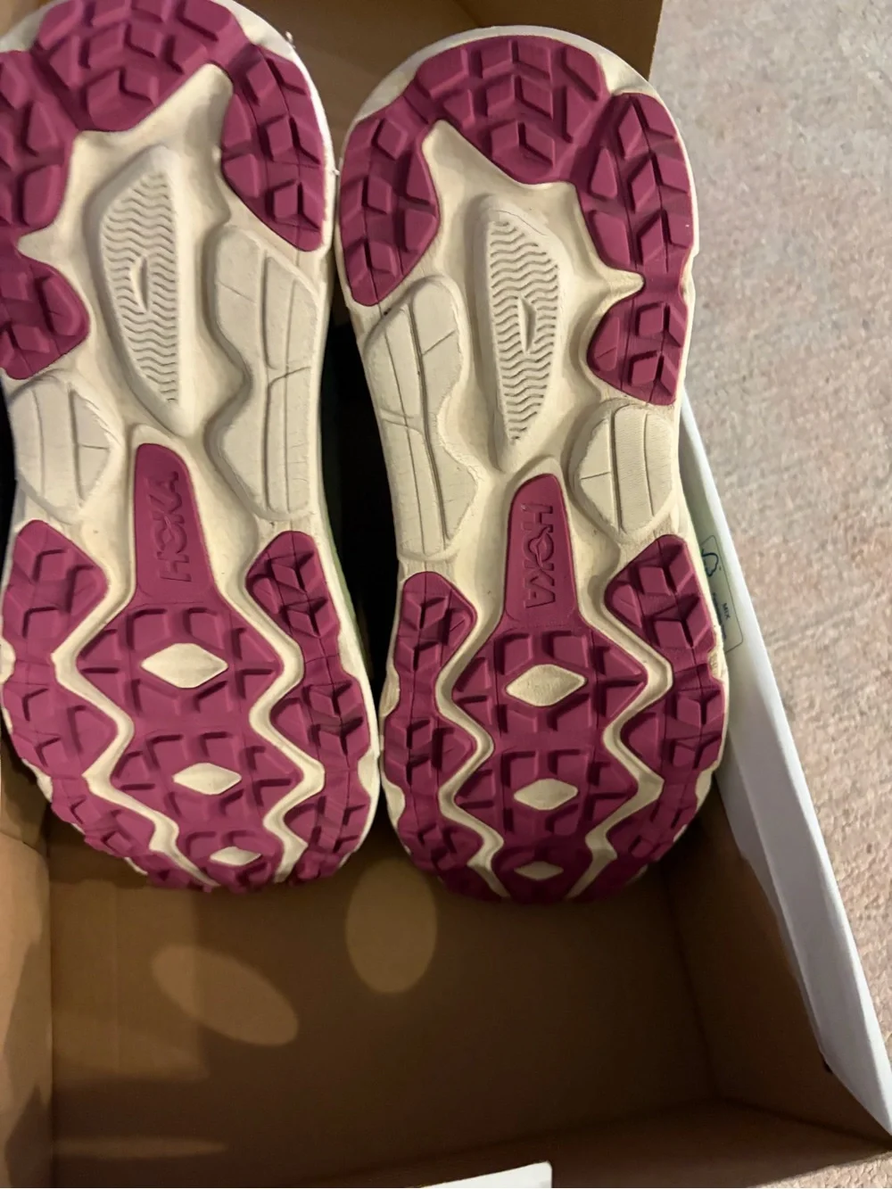 Hoka Olive Green Running Shoes with Pink Logo Accent